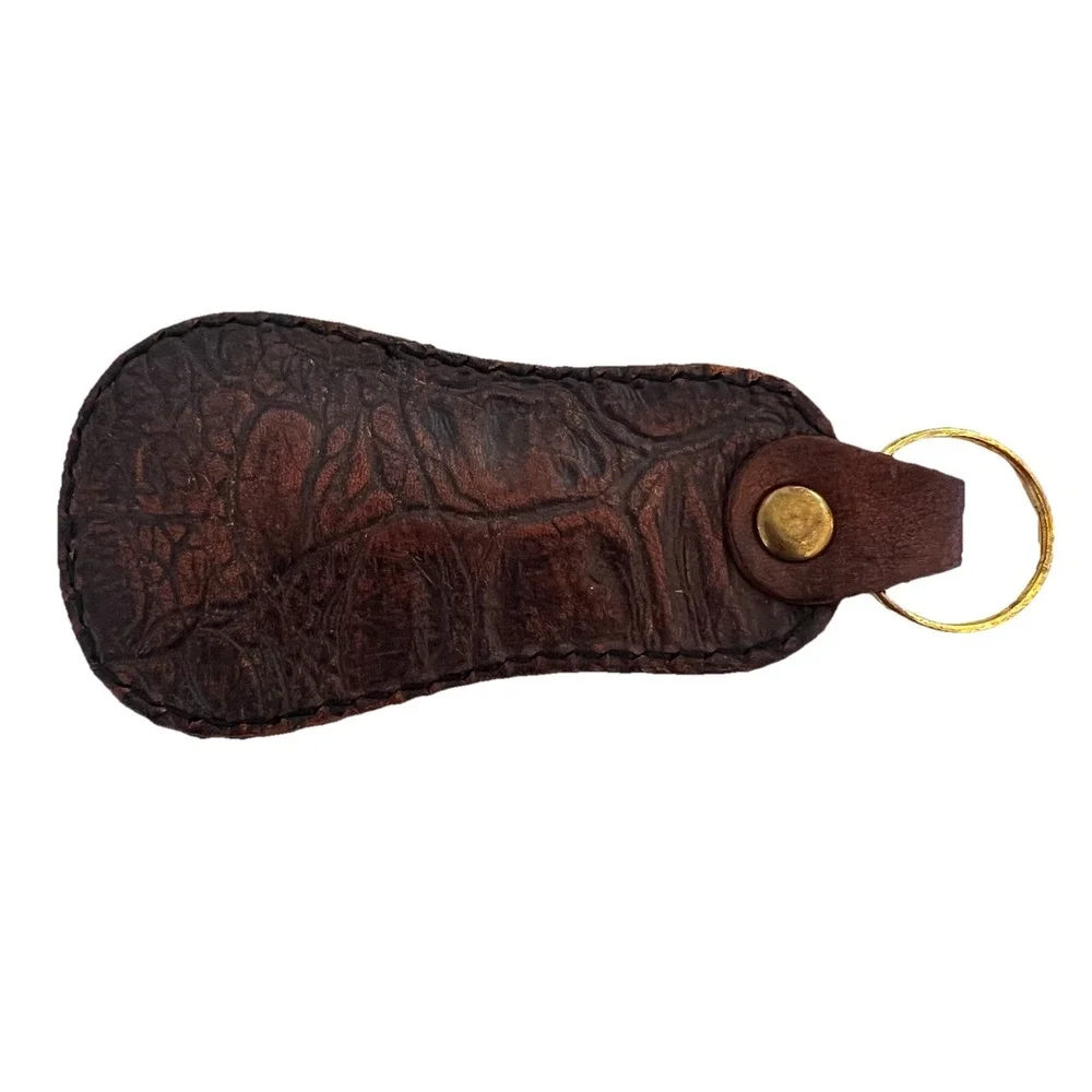 Vintage HOUSE OF MERGLER Genuine Leather Keychain Pendant Brown Bag Charm Ohio - Picture 6 of 7